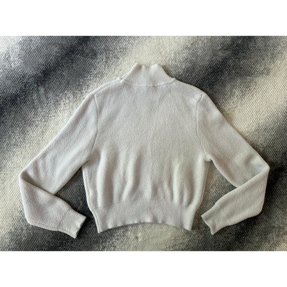 Zara Cropped Mock Neck Pullover Off White Soft Cozy Ribbed Sweater Size Medium - Picture 2 of 11